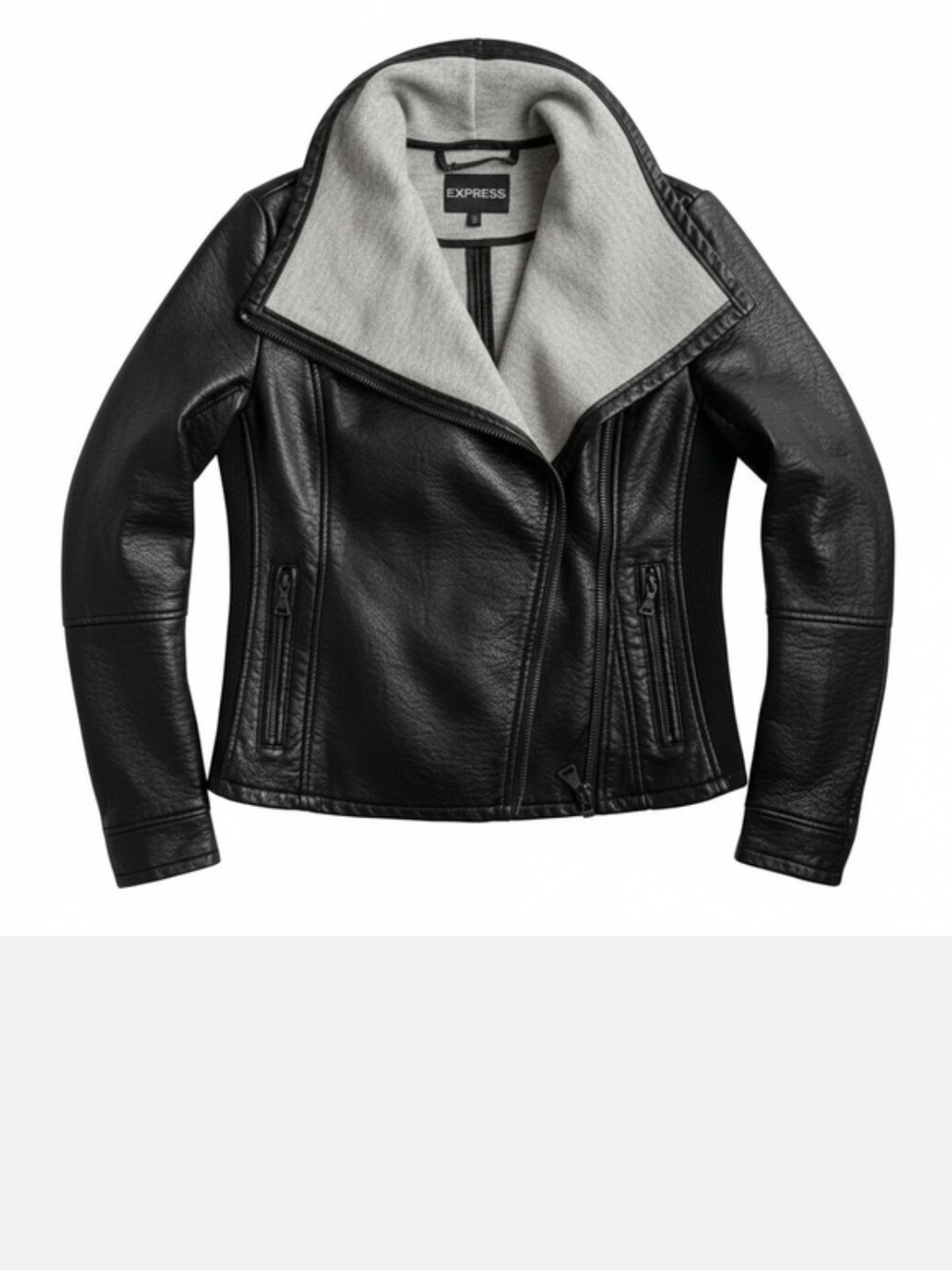Express Black Faux Leather Moto Jacket with Light Gray Lining
